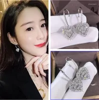 Dangle Earrings Heart Shape Women Drop Jewelry Full Shiny Crystal Zircon Wedding Engagement Party Girl Fashion Ear Ring