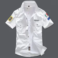 Men's Casual Shirts Summer Embroidery Short Sleeve Tops 100% Cotton Cool Air Force Male Millitary Cargo Shirt Plus Size 230325