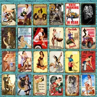 Vintage Sexy Lady Pin Up Girl Painting Tin signs Metal Plate Art Poster Wall Sticker Bar Coffee House Shop Cafe Home Decor228Y
