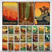 Retro Landscape Art Painting Posters Vintage National Park Metal Tin Signs Art Movie Iron Painting Shabby Home Room Bar Wall Decoration Plate 30X20cm W03