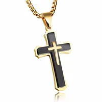 FATE LOVE Brand Men Necklaces & Pendants Male Cross Necklace Punk Stainless Steel Chain Fashion jewelry white Black golden226Y