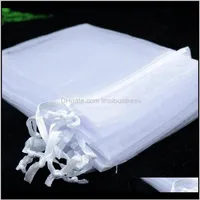 Pouches Packaging & Display Drop Delivery 2021 15 20cm 100Pcs White Color Package Jewelry Large Dstring Pouches Organza Gift Bags305w