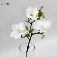 Decorative Flowers 3Heads Open Magnolia Flower Branch Artificial For White Wedding Decoration Room Table Decor Flores Artificiales