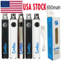 USA Stock Cookies Vape Battery 510 Thread 650mAh Preheat Pen Vaporizer Rechargeable Buttons Adjustable Voltage Cookies Cartridges Battery USB Cable Packaging Box