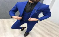 Custom Made Groomsmen Peak Lapel Groom Tuxedos Royal Blue Men Suits WeddingPromDinner Man Blazer JacketPantsTieVest 9720071
