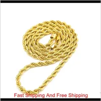 6 5Mm Thick 80Cm Long Solid Rope ed Chain 14K Gold Silver Plated Hip Hop ed Heavy Necklace 160Gram For Mens 7M6G9 Z3Kiw177x
