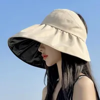Visors Women Sun Hat Hole Fastener Tape Beach Big Hheads Qide-brimmed Fisherman UV Protection Packable Visor HatVisors