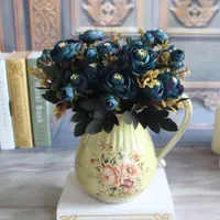 Decorative Flowers Blue Rose Artificial Fake Peony Vivid Bouquet 6 Head Plants Bridal Hydrangea For Home Room Decoration