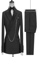 2021 Custom Made Black Groom Tuxedo Peaked Lapel Double Breasted Men Suit Prom Wedding Party Mens Suits Costume jacketPants5848570