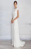 Simple Aline Crepe Wedding Dress Modest With Cap Sleeves High Neck Sweep Train Women Informal Boho Beach Bridal Gowns Bride Robe 6286776