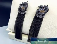 Korean New Luxury Rhinestone Vintage Tassel Drop Earrings For Women Party Jewelry Black Chains Long Dangle Earrings Statement Fact2030438