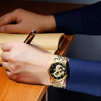 cwp 2021 relogio masculino GUANQIN Mens Watches Top Brand Luxury Luminous Clock Gold Dragon Sculpture Stainless Steel Quartz Wrist2569