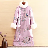 Ethnic Clothing High-end Autumn Women Trench Coat Top Stitching Hair Chinese Style Retro Embroidery Elegant Lady Warm Outerwear S-3XL