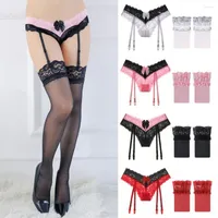 Women Socks Summer Sexy Lace Tights Thigh High Stockings Fishnet Nightclubs Pantyhose Over Knee Garter Belt G-String