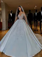 Luxury arabic dubai Plus Size Ball Gown Wedding Dresses Sheer Neck Crystals Beads Sequin Floor Length Wedding Dress Bridal Gown ve3766383