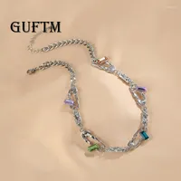Chains GUFTM Y2K Rhinestone Splicing Pin Necklace Kpop Silver Color Pendant Chokers For Women Hollow Pins Necklaces Trendy Emo Jewerly