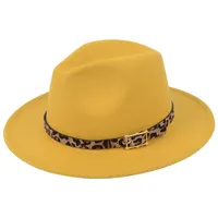 Fashion Wide Brim Fedora Hats Leopard Print Belt Decorate Wool Felt Fedoras Hat Caps Men Women Jazz Panama Cap Trilby Sombrero2649