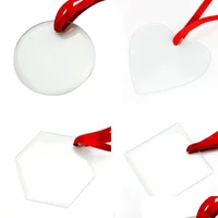 Sublimation Blanks Blank Ornament Clear Glass 3 Inch Round Heart Star Tree Transparent Decors With String For Christmas T Dhkqw