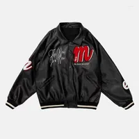 Men's Jackets 2023 Punk Fashion Varsity Coats Oversized Streetwear Jacket Gothic Baseball PU Leather Letter Skull Embroidery Bomber
