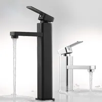 Bathroom Sink Faucets Square Black Chrome Basin Faucet Tall Washbasin Mixer Tap Single Hole Accessories