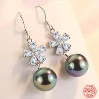 Backs Earrings 925 Silver Black Pearl Drop Earring For Women Wedding Jewelry