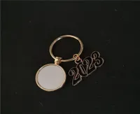 sublimation blank round KC GOLD 2023 keychains new year key ring heat transfer printing blank diy materials factory 8700030