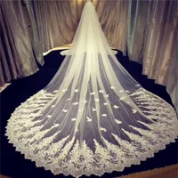 Bridal Veils Formal Long Lace Appliques With Comb Ladies Wedding Veil Sequins Cathedral Church Bride Headpieces 4M