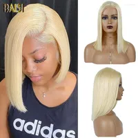 BeQueen Bob Wig Lace Front Human Hair Wigs Straight 613 Blonde 4x4 Closure For Women