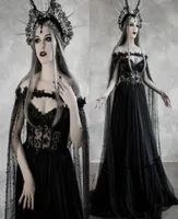 Dark Fairytale Gothic Black Wedding Dress with Cupped Corset Bodice Fantasy A Line Bridal Gowns Medieval Vampire Halloween Wedding9018415