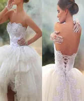 Vintage High Low Short Wedding Dresses Gowns Said Mhamad Strapless Applique Beads Lace Up Back Corset Vestido De Novia Bridal Gown8856411