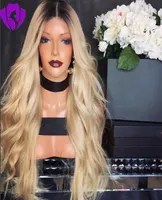 part Ombre Blonde Color Synthetic Hair Lace Front Wigs with dark roots Glueless Heat Resistant Fiber For African American Gir1465311