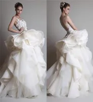 Designer ALine Wedding Dresses Sheer Neck 3D Floral Appliqued Tiered Ruffles Bridal Gowns Sweep Train Bridal Gown Custom Made Plu6264966