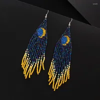 Dangle Earrings Tassel Hand Beaded Bohemia Weave Gradient Moon Fashion Simplicity Alloy Ma'am Rice Bead
