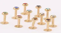 Gold lip stud L04 100pcslot Stainless Steel China Factory Body Jewelry Lip Labret Ring Custom crystal Lip Rings1293448