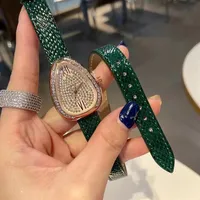 Brand Watches Women Girl Crystal Snake Head Style Leather Strap Quartz Wrist Watch B08226n
