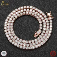 TUHE Factory MOQ 1pc Iced Jewelry Custom 2.5mm 925 Sterling Silver VVS Moissanite Cluster Tennis Chain Necklace For Men Women