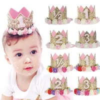 Cute Newborn Mini sequins Gold Crown with rose Flowers Headbands For Baby Girls crown Birthday Party Hair Accessories kids gift A1238z