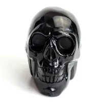 1 9 INCHES Natural Chakra Black Obsidian Carved Crystal Reiki Healing Realistic Human Skull Model Feng Shui Statue with a Velvet P202f