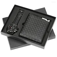 Wristwatches Fashion 2pcs set Men's Gift Set Exquisite Business Casual Watch Wallet Suit Box For Men Boyfriend Dad Drop