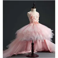 Girl's Dresses Glizt Girl Wedding Party Flower Girl Dresses Pink Tulle Trailing Princess Gown Beaded Floral Girls Pageant First Communion Gown P230327
