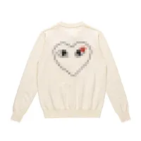 Designer Men's Sweaters Play Com Des Garcons CDG Beige Crew Neck Cardigan Red Heart Button Wool Women Size M