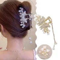 Korean Women Hair Claw Hair Clips Fashion Big Flower Butterfly Tassel Hairpin Grab Large Clamps Headdress Hair Accessories