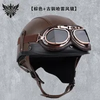 Motorcycle Helmets Soldier Half Helmet Retro Scooter Leather Male Female Capacetes Para Moto Accesorios 318