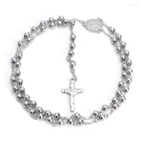Chains 8mm 316L Stainless Steel Rosary Beads Chain For Men's Women's Cross Pendant Necklace Jewelry