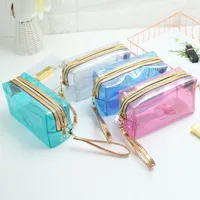 Cosmetic Bags Waterproof PVC Transparent Zippered Toiletry Bag With Handle Strap Portable Clear Makeup Pouch For Bathroom