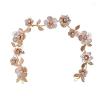 Hair Clips Vintage Gold Color Floral Leaf Wedding Tiara Women Crown Handmade Crystal Bridal Hairband With Earrings