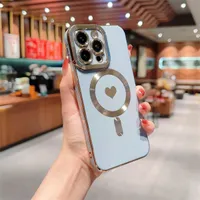 Soft Electroplated Love Heart Phone cases Magnetic attraction case For iPhone 11 12 13 Pro Max 14 plus Back Cover