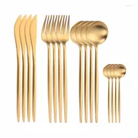Dinnerware Sets Golden 16Pcs Tableware Dinner Set Forks Spoons Knifes Cutlery Stainless Steel Eco Friendly Kitchen Flatware