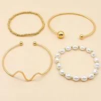 Charm Bracelets Trending Products Women's Bracelet Sea Wave Rice Beads Pearl Size Round Open Female 4 Piece Set