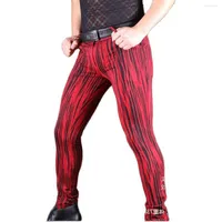 Men's Pants Korean Style Slim Casual Pencil Stretch Skinny Jeans Thicken Mangrove Grain Legging Fashion Stripe Pattern Denim Trousers